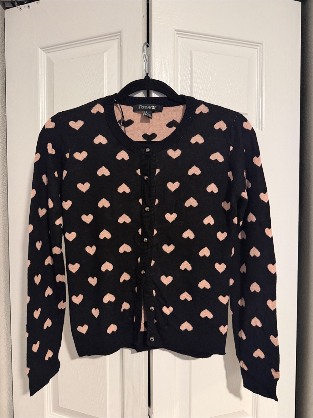 🇺🇸🎉REPOST - Forever 21 Black Cardigan with Pink Heart Pattern
